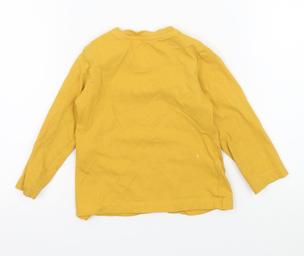 Back view of BS boys’ yellow jersey basic t-shirt, size 9-12, months