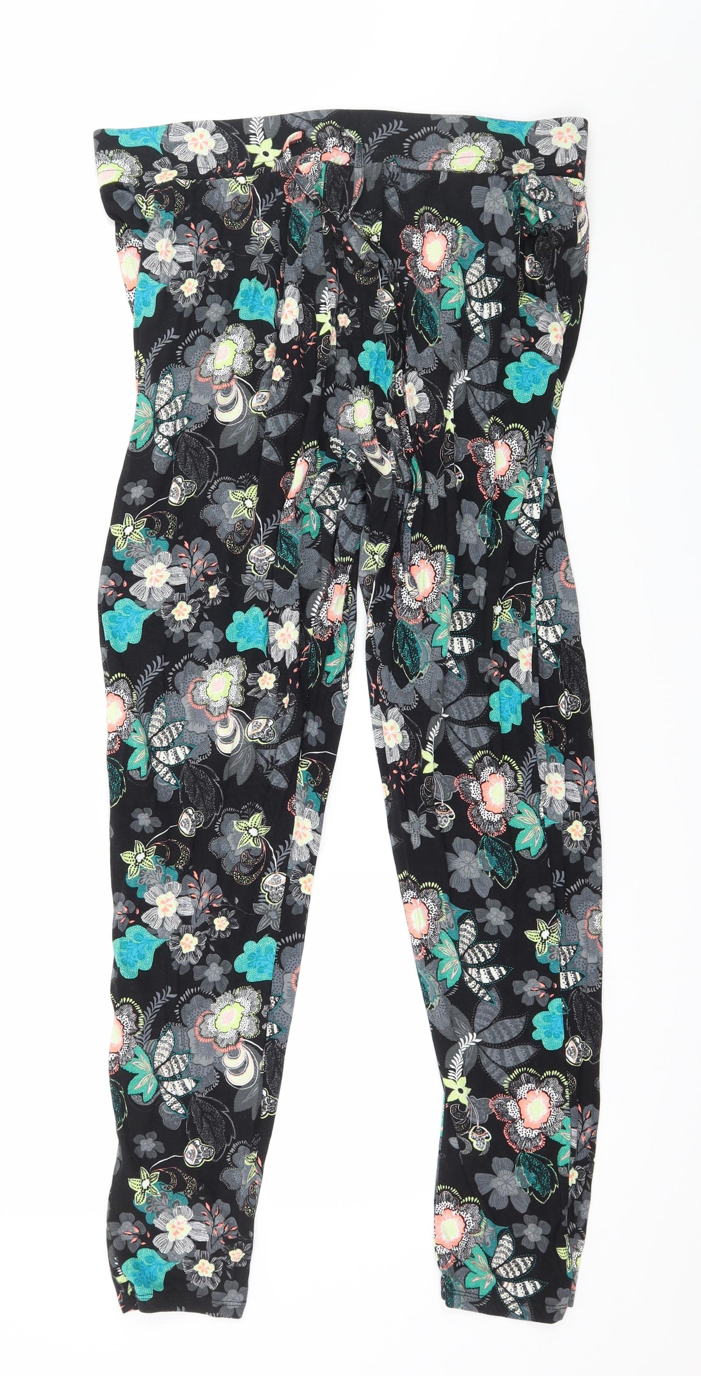 George Womens Black Floral Jersey Trousers  Size 36 in L29 in