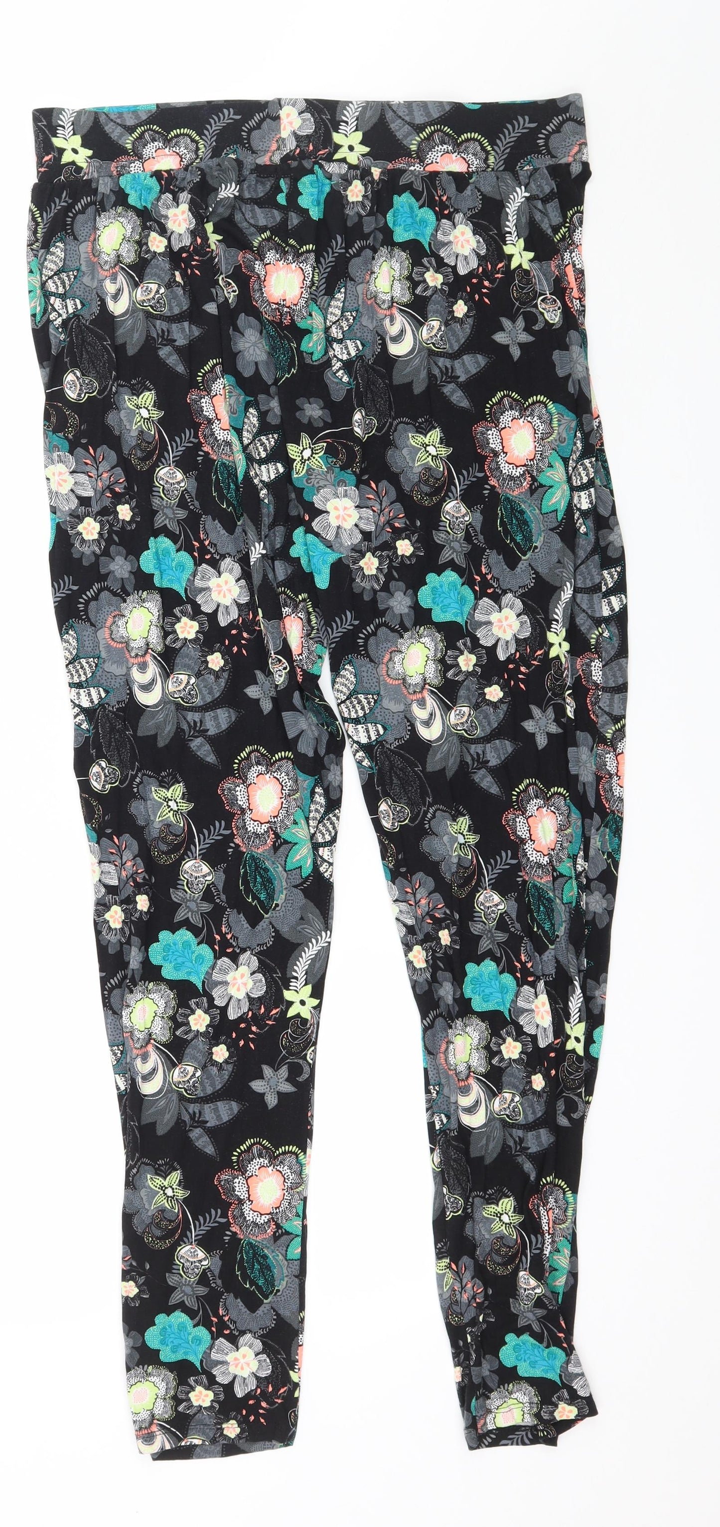 George Womens Black Floral Jersey Trousers  Size 36 in L29 in