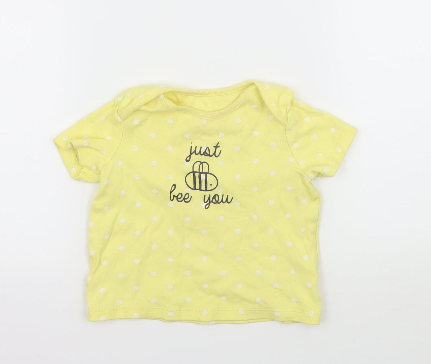 F&F Girls Yellow Polka Dot Jersey Basic T-Shirt Size 12-18 Months  - Just be you