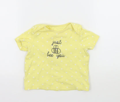 F&F Girls Yellow Polka Dot Jersey Basic T-Shirt Size 12-18 Months  - Just be you