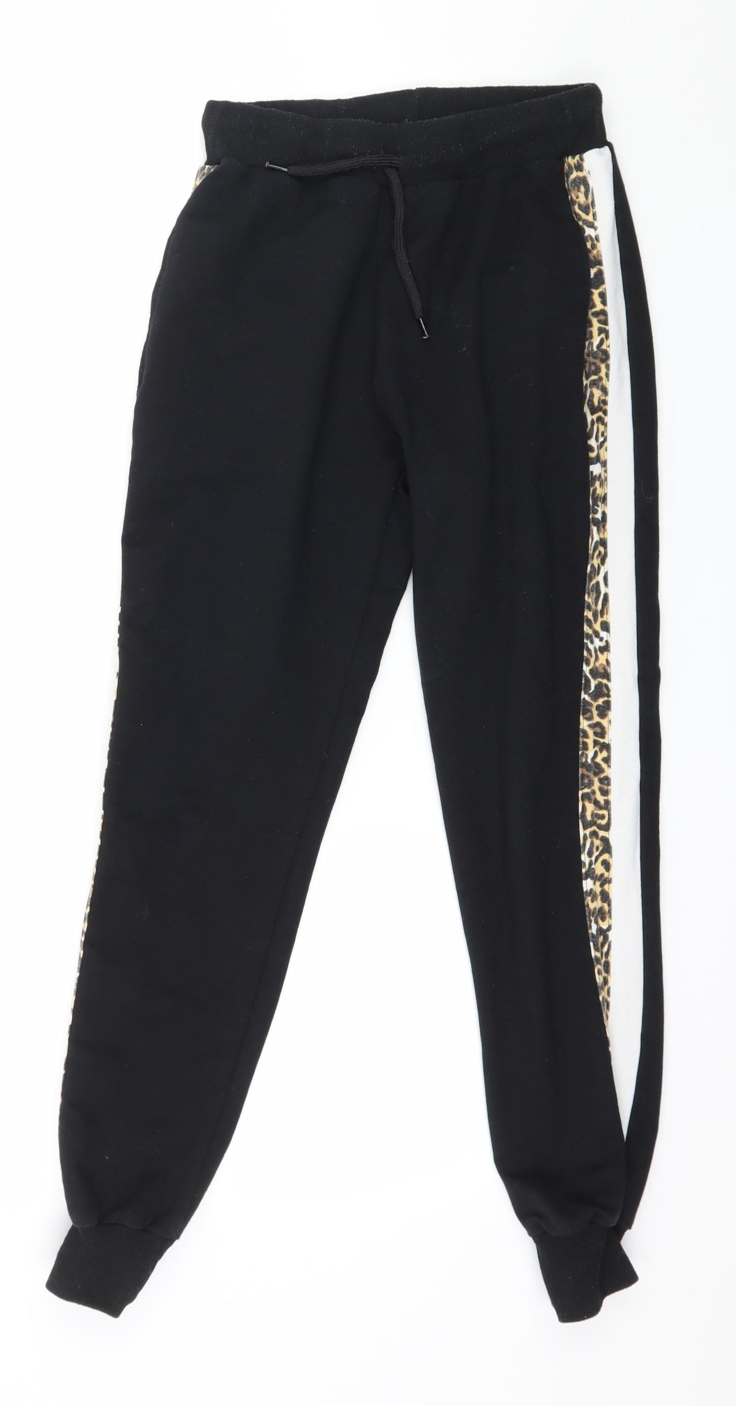 Pink Vanilla Womens Black Striped Jersey Jogger Trousers Size 8 L27 in