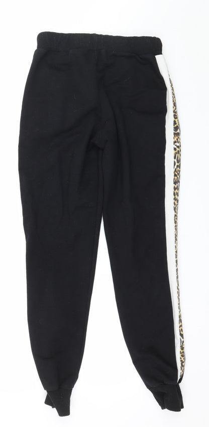 Pink Vanilla Womens Black Striped Jersey Jogger Trousers Size 8 L27 in
