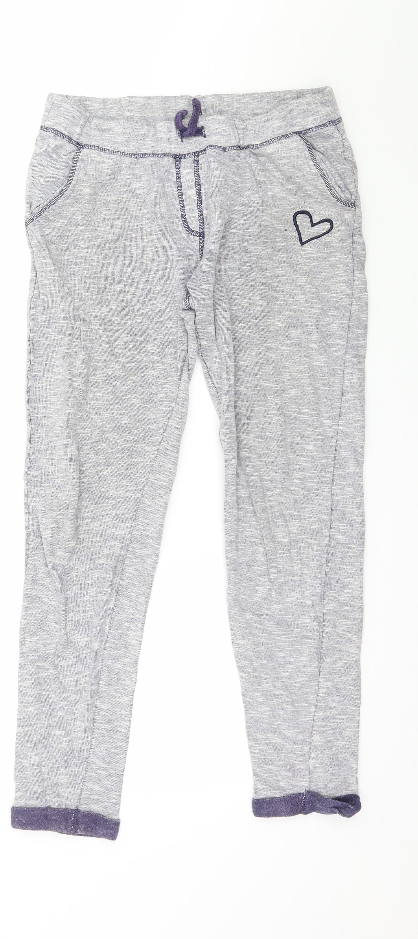 F&F Girls Grey Solid Jersey Capri Pyjama Pants Size 8-9 Years
