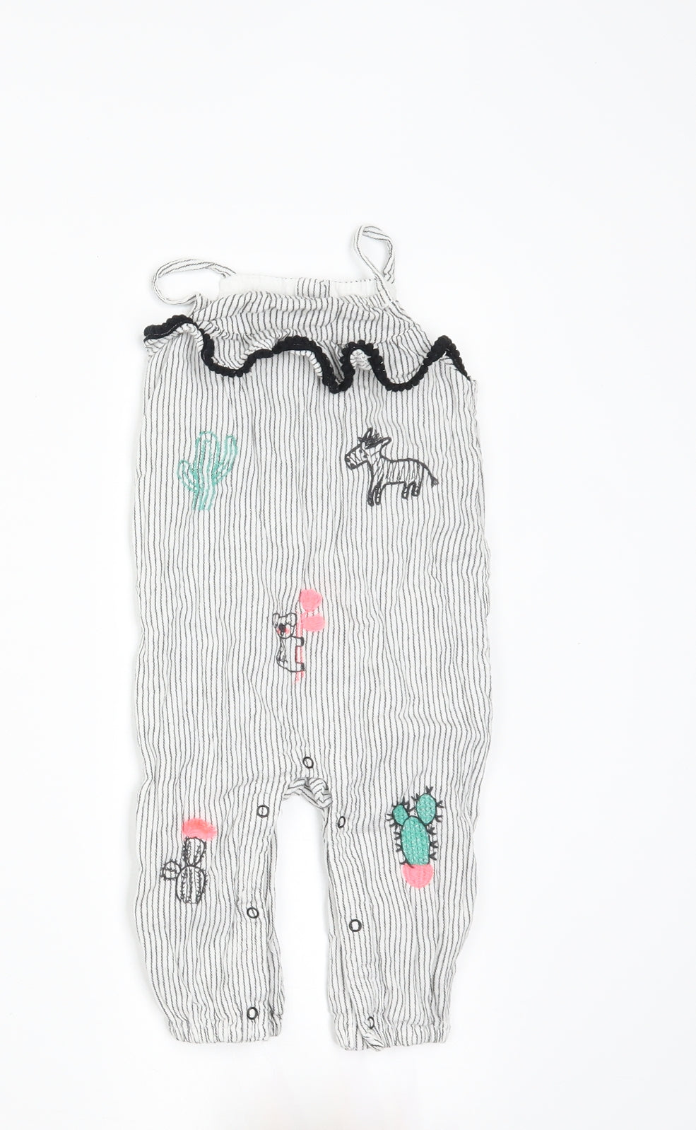 Matalan Girls White Striped  Dungaree One-Piece Size 6-9 Months