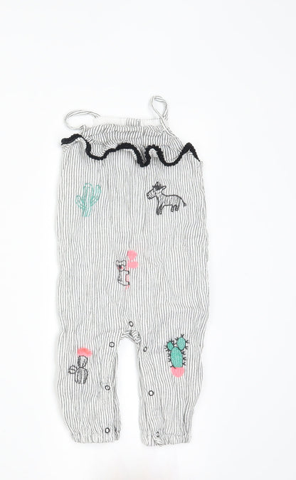 Matalan Girls White Striped  Dungaree One-Piece Size 6-9 Months