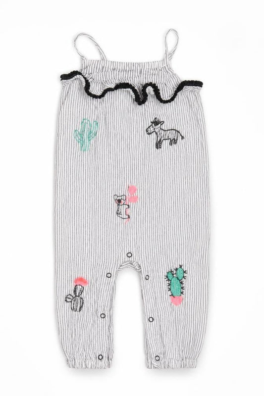 Matalan Girls White Striped  Dungaree One-Piece Size 6-9 Months