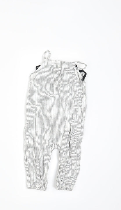 Matalan Girls White Striped  Dungaree One-Piece Size 6-9 Months