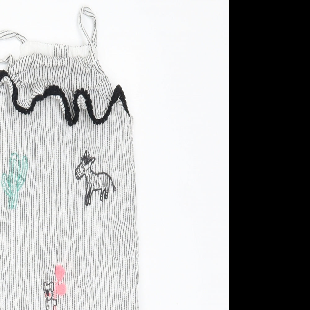 Matalan Girls White Striped  Dungaree One-Piece Size 6-9 Months