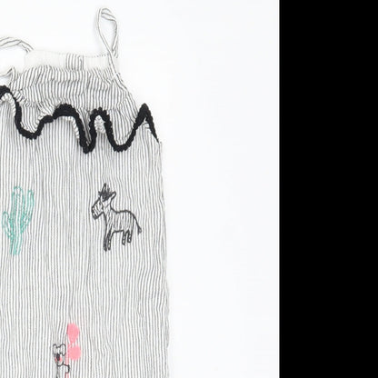 Matalan Girls White Striped  Dungaree One-Piece Size 6-9 Months