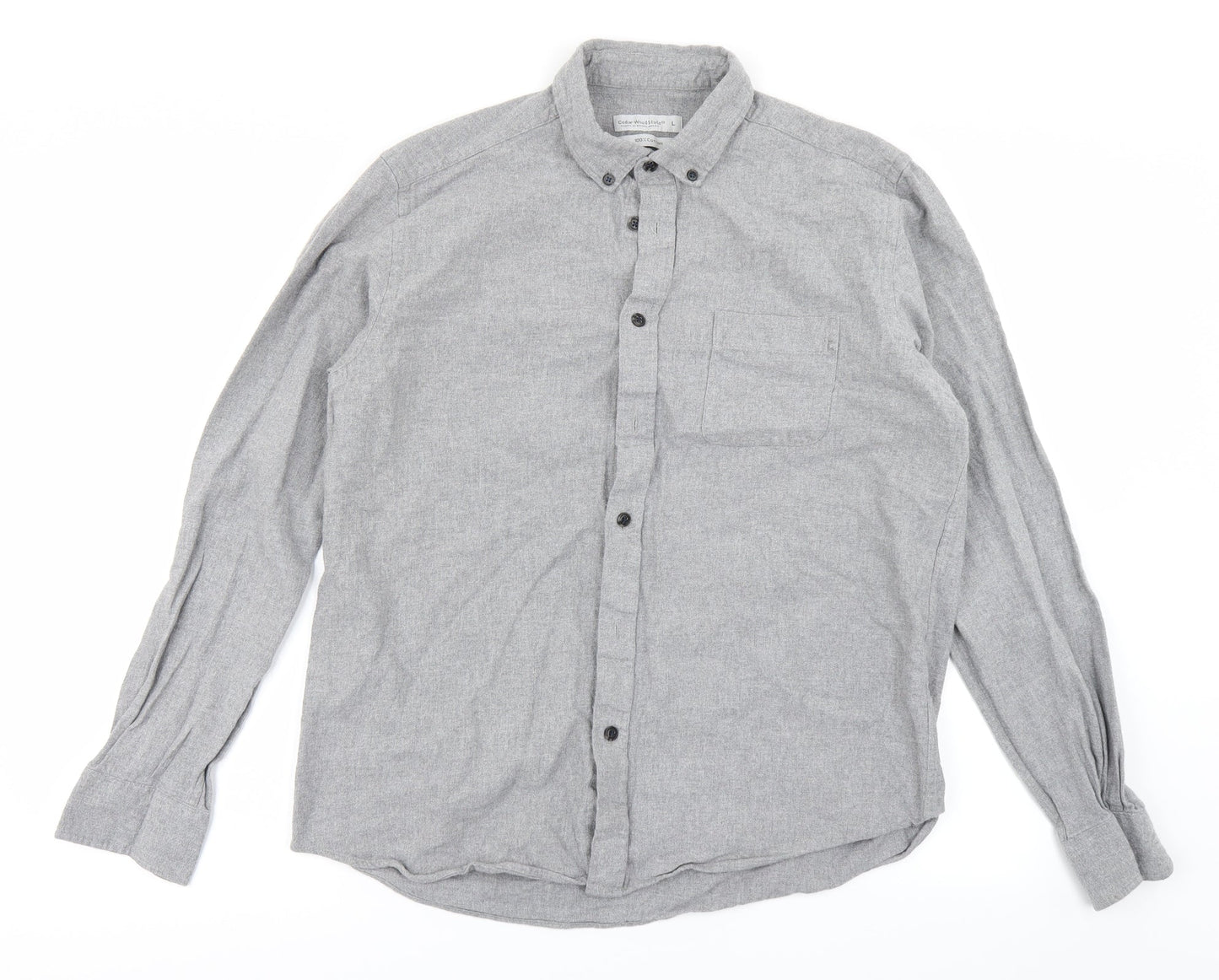 Mens UK Size L Cedar Wood State Grey  Button-Up Long Sleeve Casual Shirt