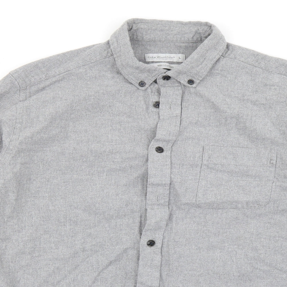 Mens UK Size L Cedar Wood State Grey  Button-Up Long Sleeve Casual Shirt