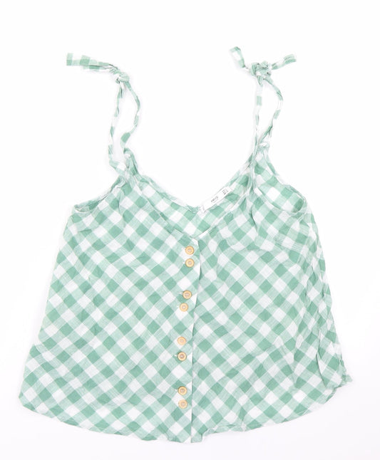 MNG Womens Green Check  Camisole Blouse Size S