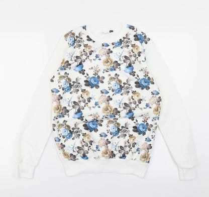 LCN angel Womens White Floral  Pullover Sweatshirt Size M