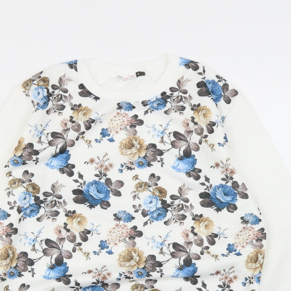 LCN angel Womens White Floral  Pullover Sweatshirt Size M