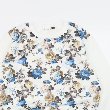 LCN angel Womens White Floral  Pullover Sweatshirt Size M