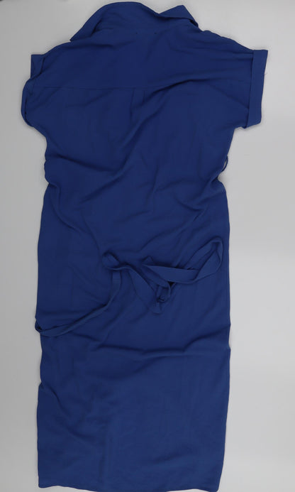 Womens UK Size 4 New Look Blue Basic Button-Up