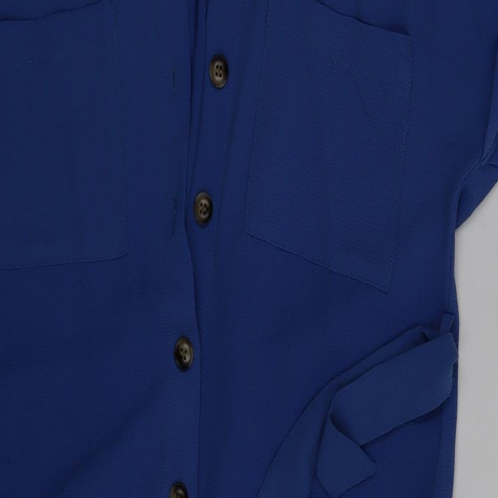 Womens UK Size 4 New Look Blue Basic Button-Up