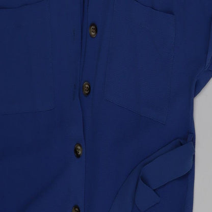 Womens UK Size 4 New Look Blue Basic Button-Up