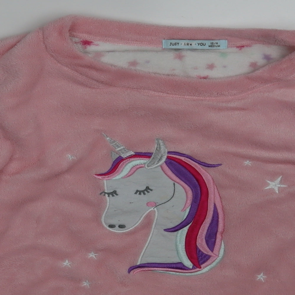 Just Like You Womens Pink Animal Print  Pullover Jumper Size 12  - UNICORN