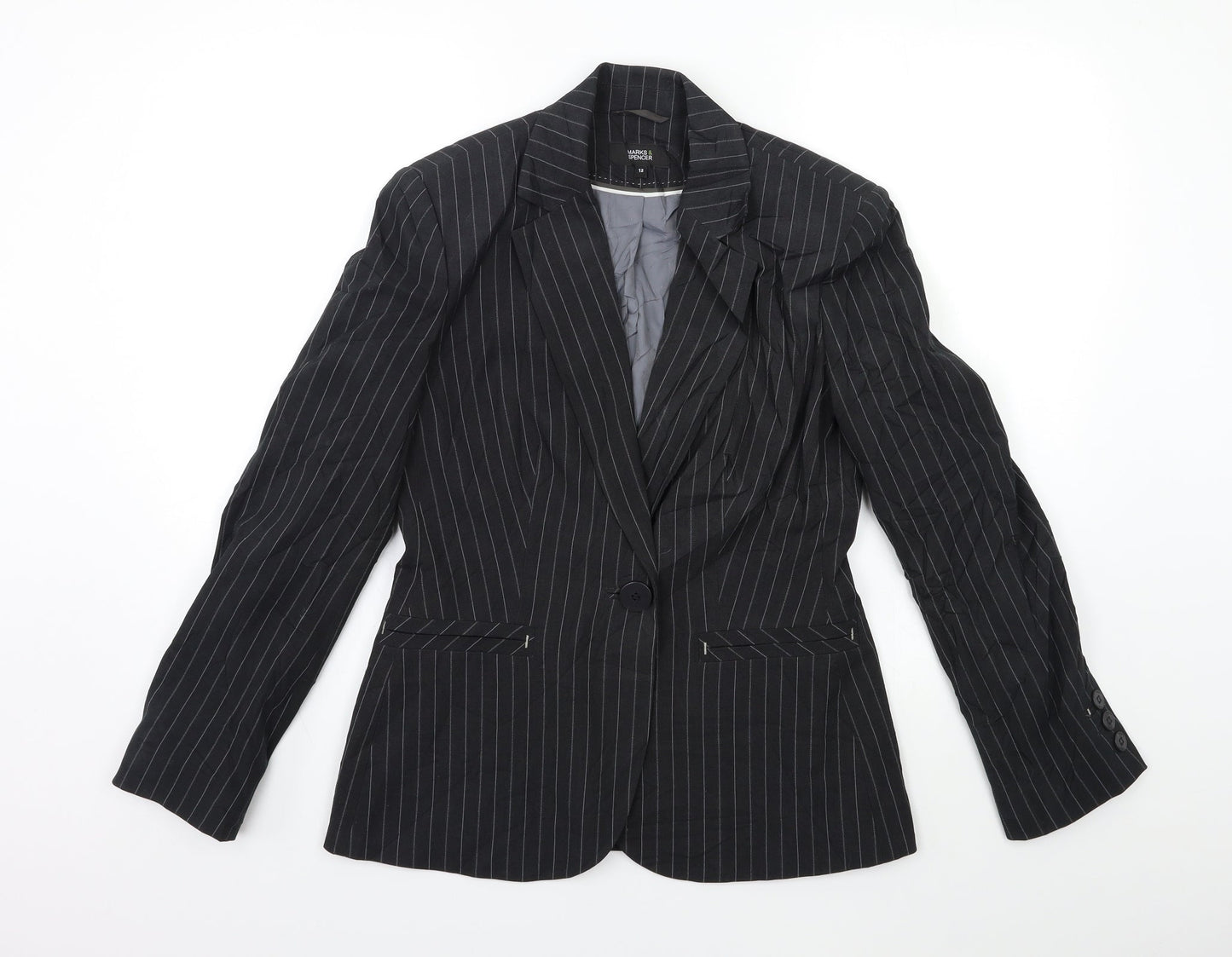 Marks and Spencer Womens Black Striped  Jacket Blazer Size 12
