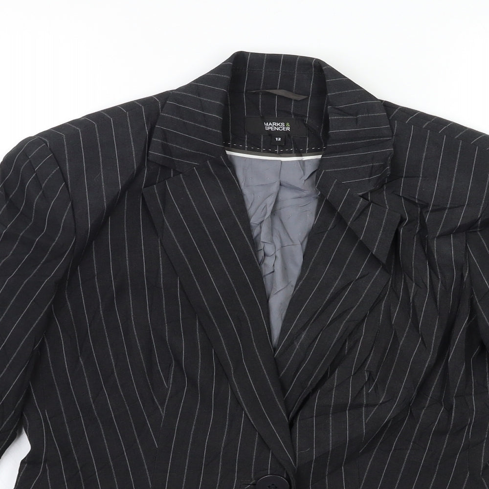 Marks and Spencer Womens Black Striped  Jacket Blazer Size 12