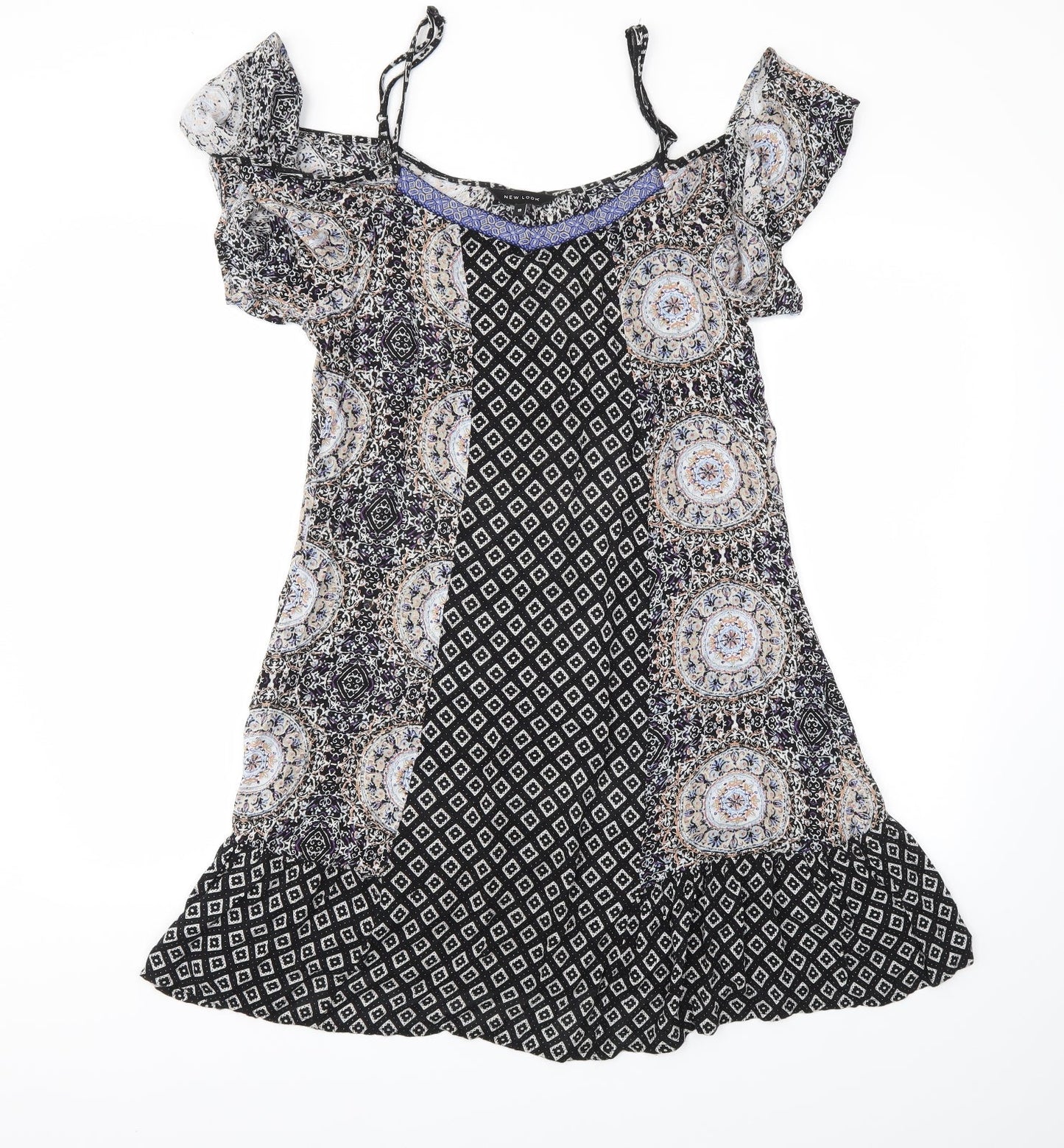 New Look Womens Black Argyle/Diamond  Fit & Flare  Size 10