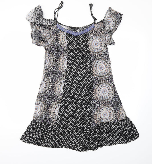 New Look Womens Black Argyle/Diamond  Fit & Flare  Size 10