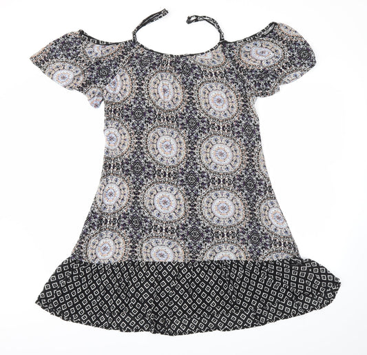 New Look Womens Black Argyle/Diamond  Fit & Flare  Size 10