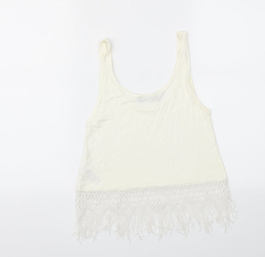 Jane Norman Womens Ivory   Cropped T-Shirt Size 10