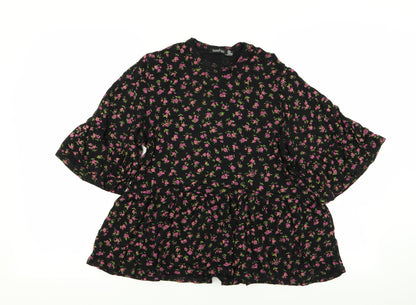 Boohoo Womens Black Floral  Basic T-Shirt Size 6