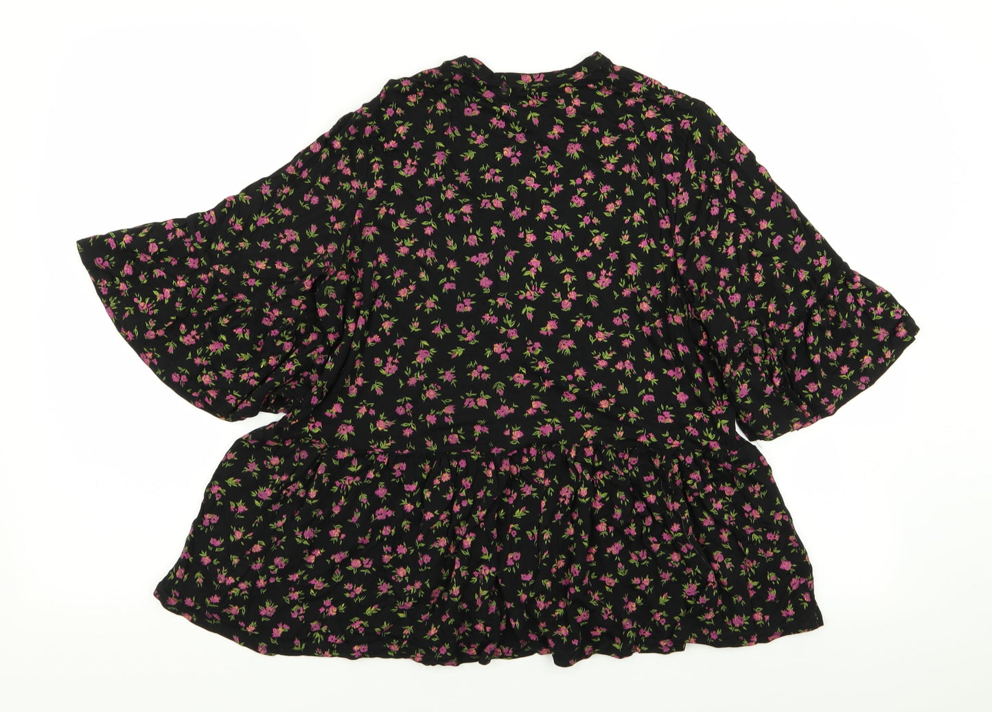 Boohoo Womens Black Floral  Basic T-Shirt Size 6