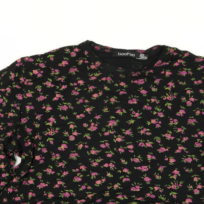 Boohoo Womens Black Floral  Basic T-Shirt Size 6