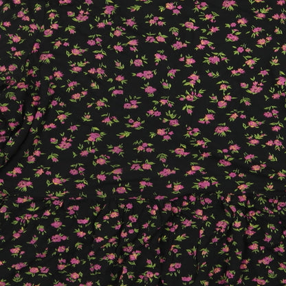 Boohoo Womens Black Floral  Basic T-Shirt Size 6