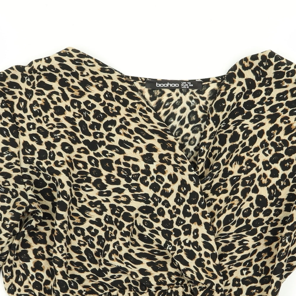 Boohoo Womens Multicoloured Animal Print  Basic Blouse Size 10