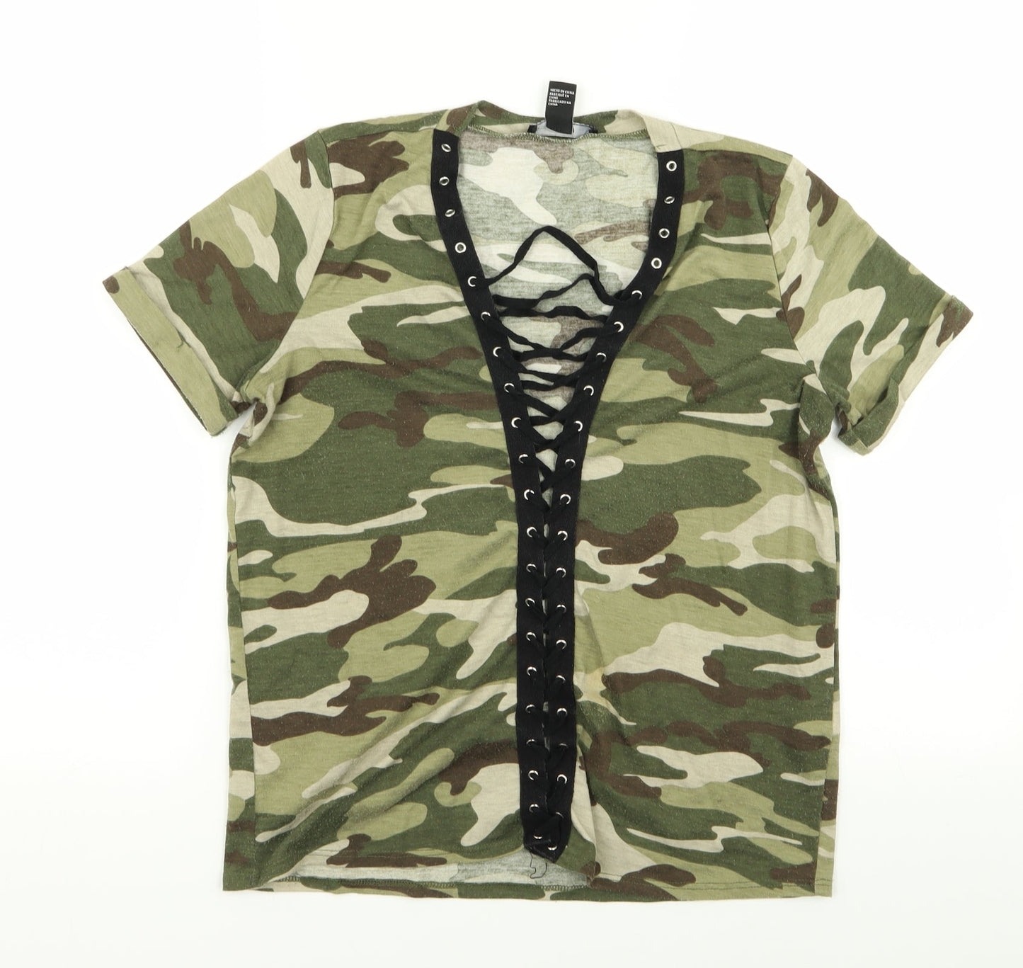 FOREVER 21 Womens Multicoloured Camouflage  Basic T-Shirt Size S