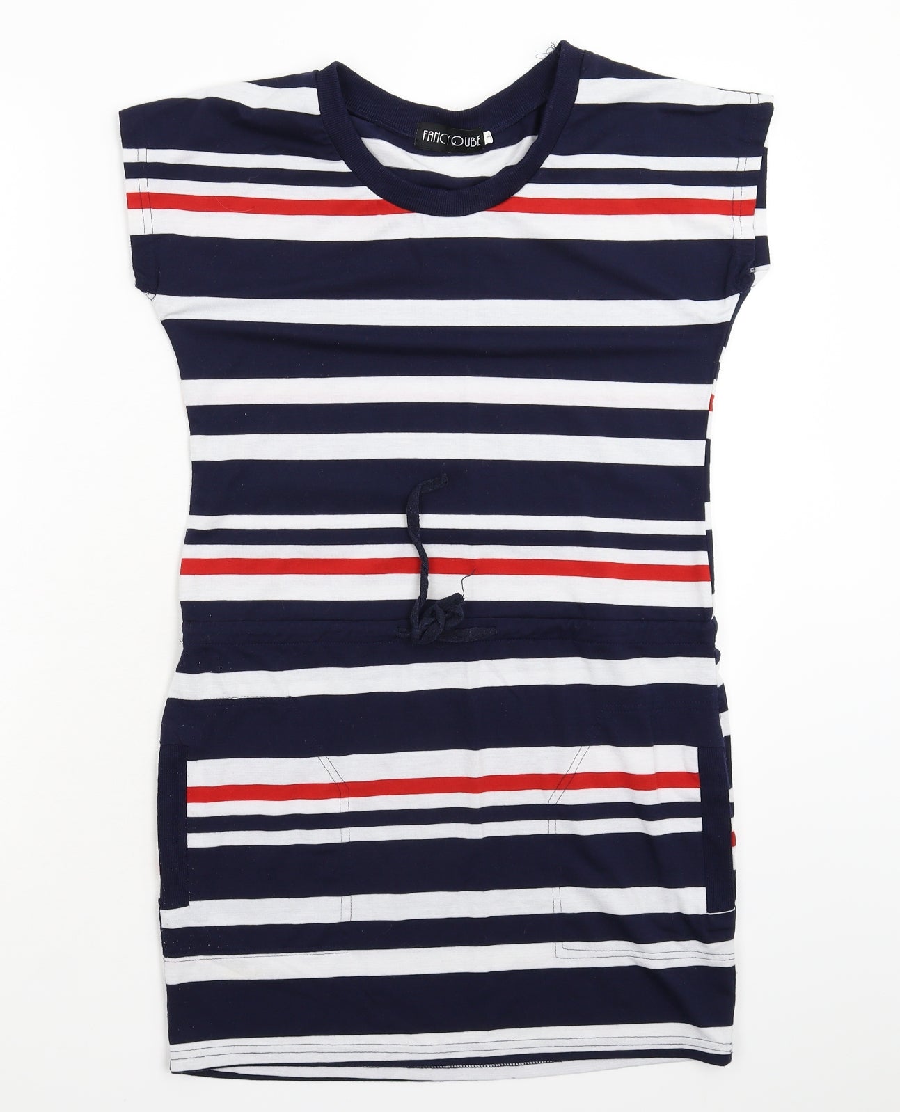 Fancy Qube Womens Blue Striped  T-Shirt Dress  Size L