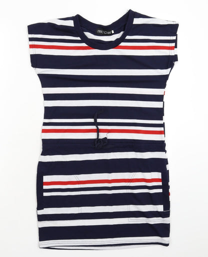 Fancy Qube Womens Blue Striped  T-Shirt Dress  Size L