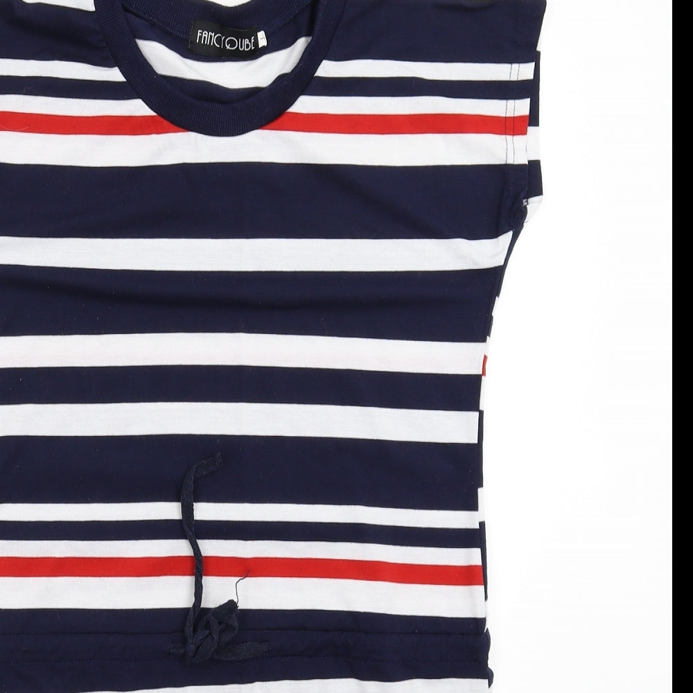 Fancy Qube Womens Blue Striped  T-Shirt Dress  Size L