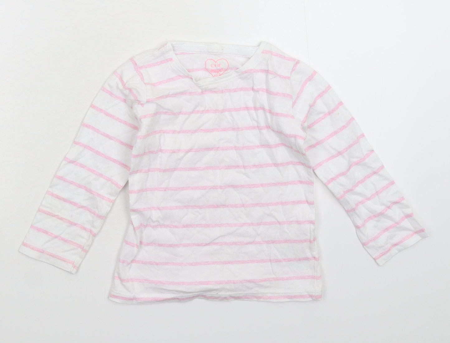 E-vie Girls White Striped  Basic T-Shirt Size 3 Years