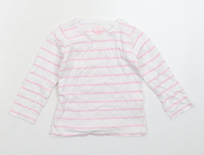 E-vie Girls White Striped  Basic T-Shirt Size 3 Years