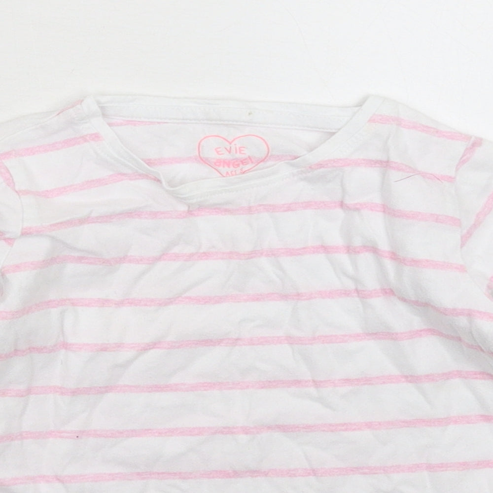 E-vie Girls White Striped  Basic T-Shirt Size 3 Years