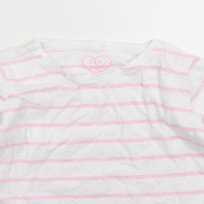 E-vie Girls White Striped  Basic T-Shirt Size 3 Years