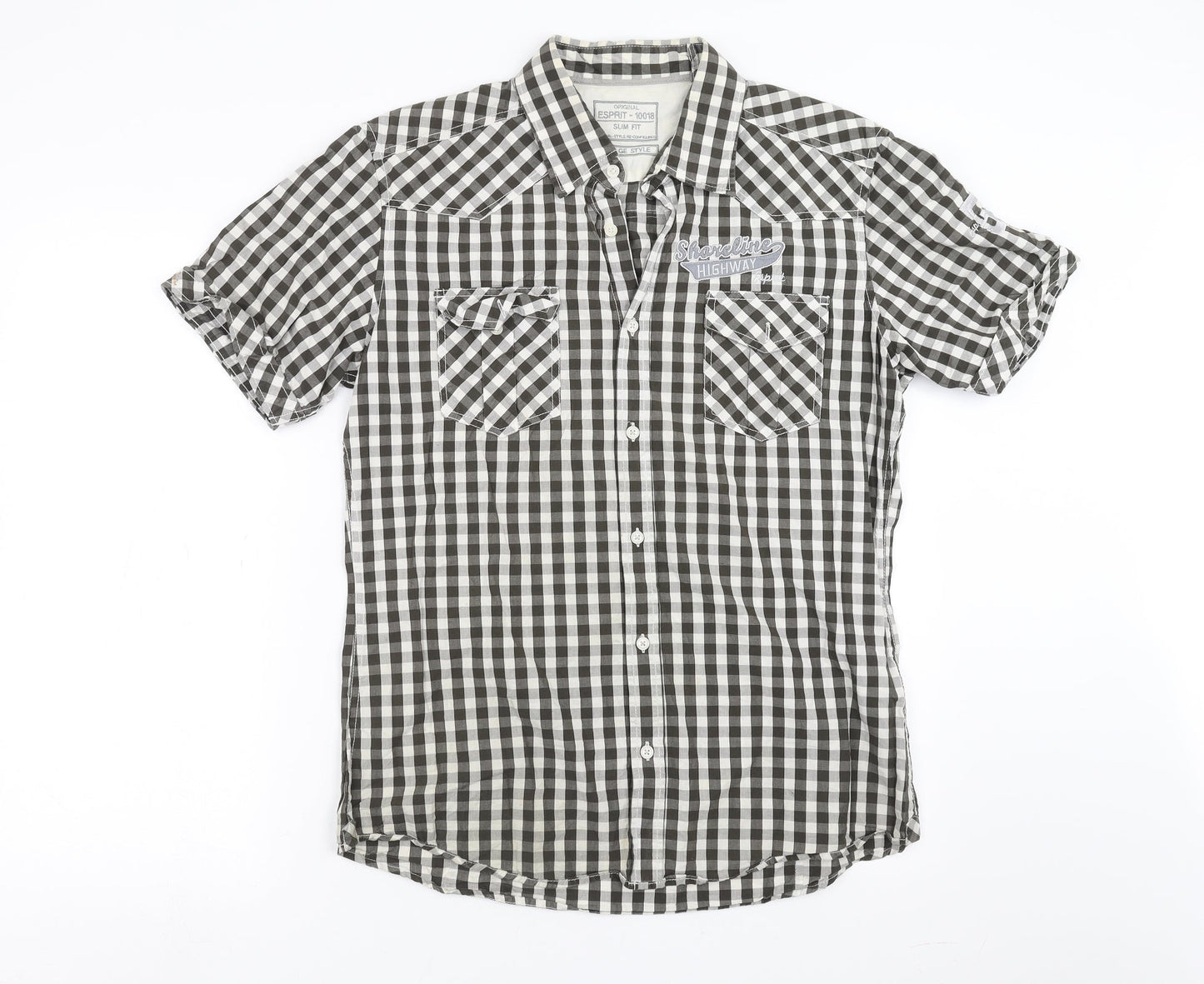 Mens UK Size L Esprit Green  Button-Up Short Sleeve Casual Shirt