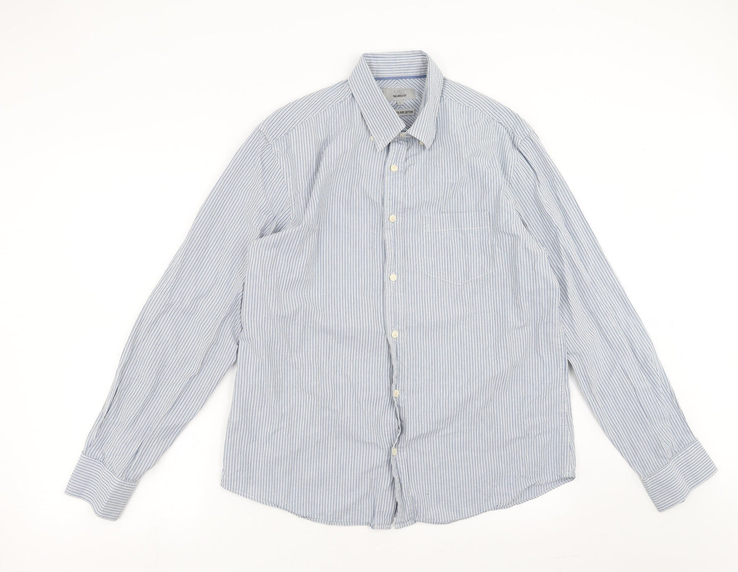 Mens UK Size L Marks and Spencer Blue  Button-Up Long Sleeve Casual Shirt