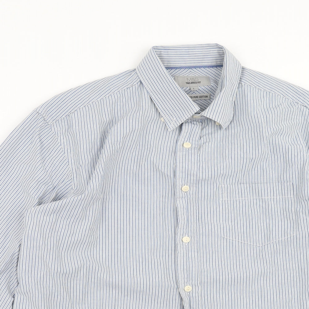 Mens UK Size L Marks and Spencer Blue  Button-Up Long Sleeve Casual Shirt
