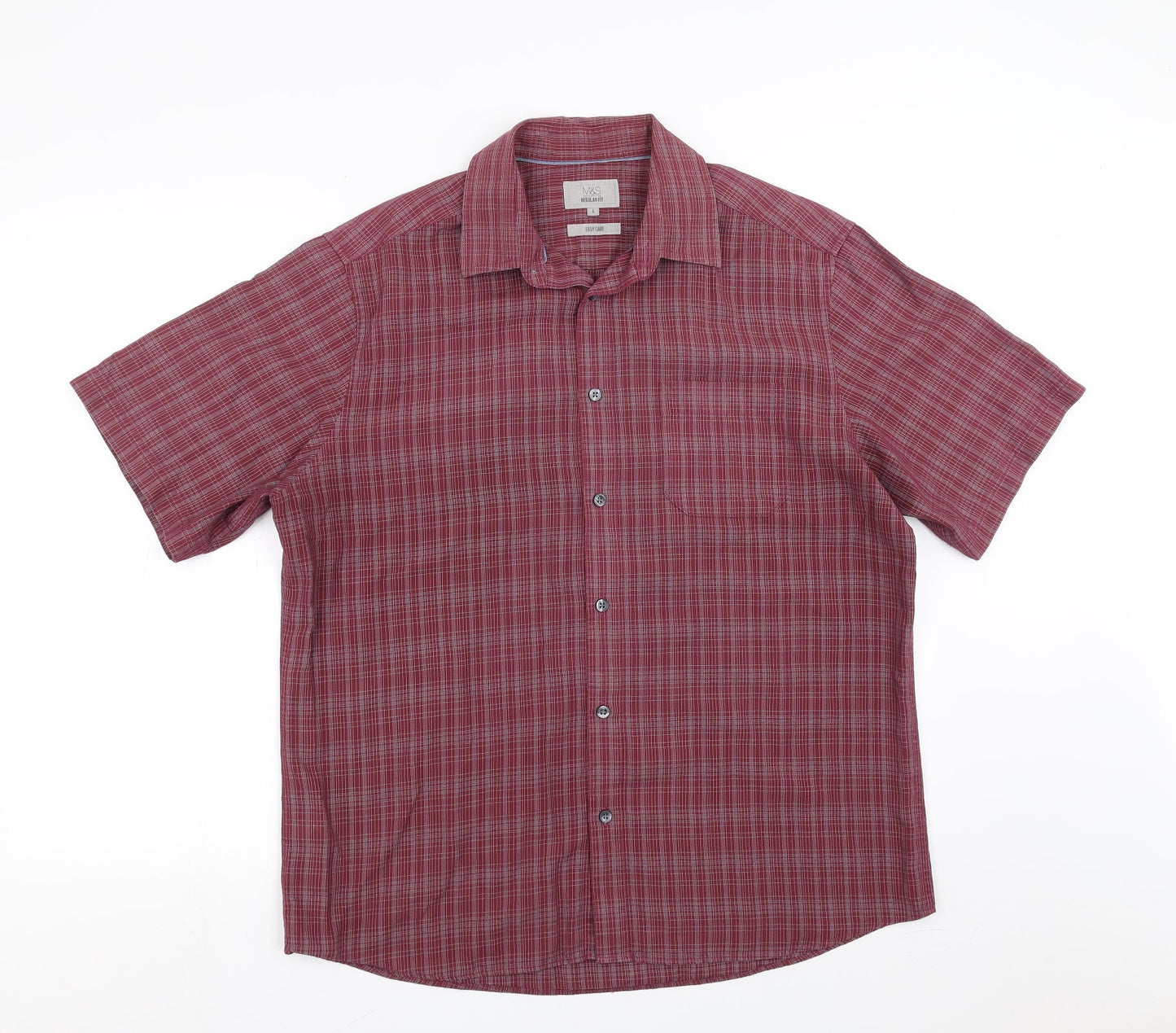 Mens UK Size L Marks and Spencer Purple  Button-Up Short Sleeve Casual Shirt