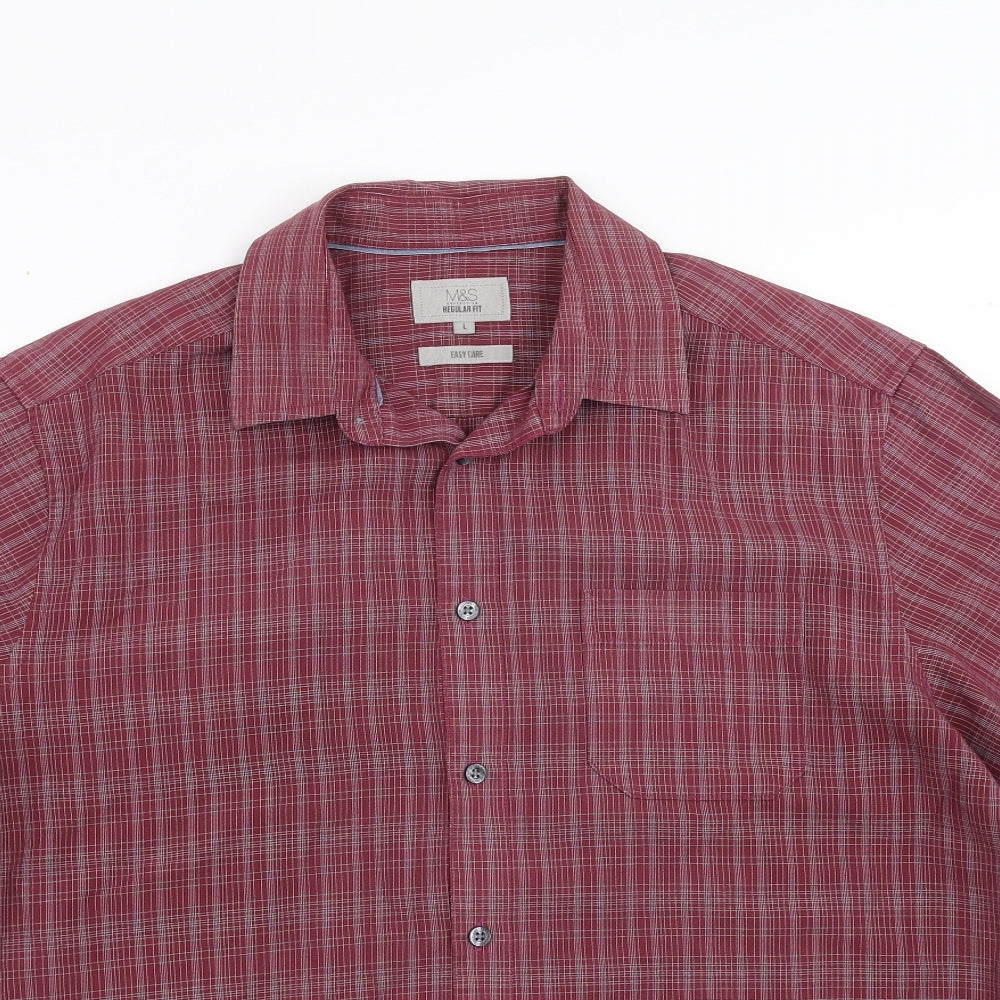 Mens UK Size L Marks and Spencer Purple  Button-Up Short Sleeve Casual Shirt