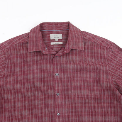 Mens UK Size L Marks and Spencer Purple  Button-Up Short Sleeve Casual Shirt