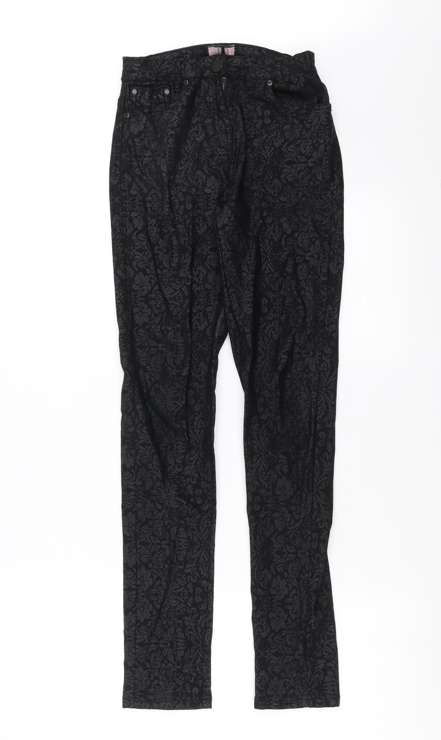 Ribbon Womens Black Floral  Trousers  Size 8 L29 in